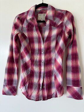 Guess Western Plaid pearl snap long-sleeved shirt